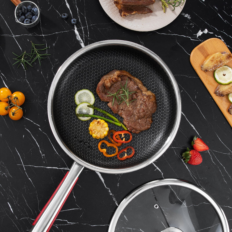 30 Cm frying pan with Glass Lid, Honeycomb Hybrid Technology