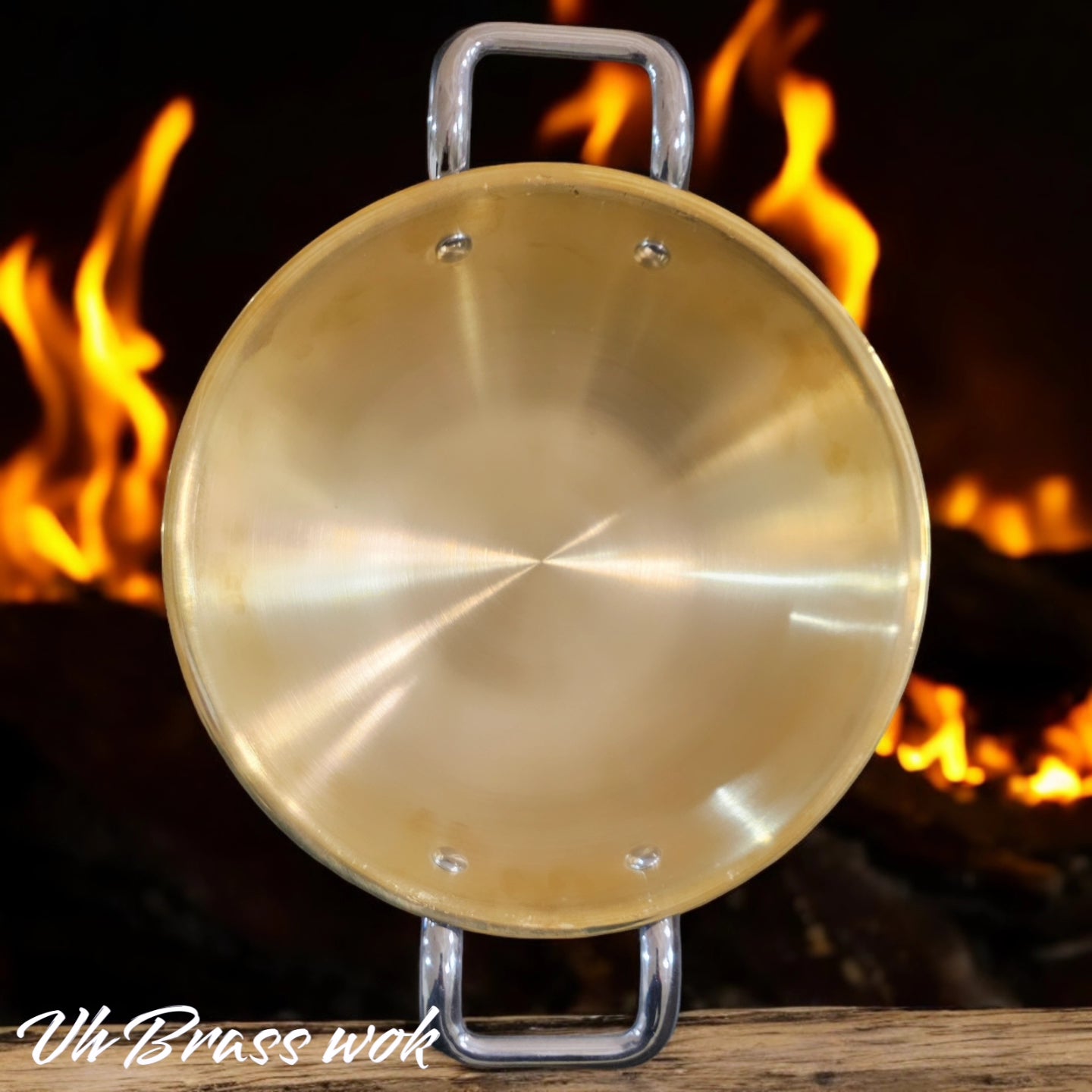 26CM Triply Brass Wok with Lid (Luxurious Handle)