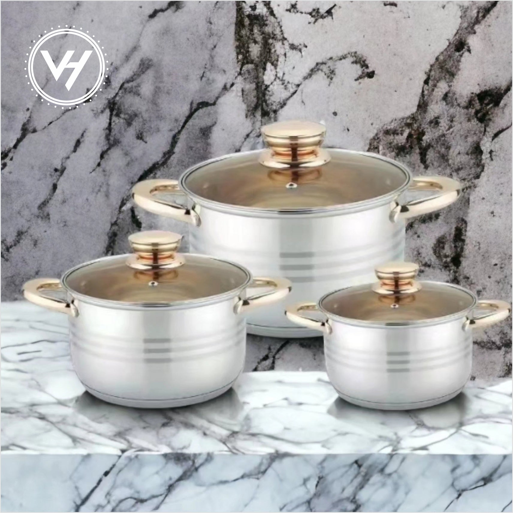 6 PCS STAINLESS STEEL COOKWARE SET WITH LIDS