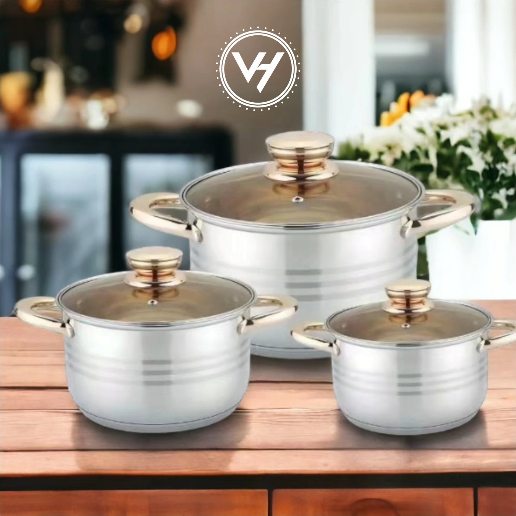 6 PCS STAINLESS STEEL COOKWARE SET WITH LIDS