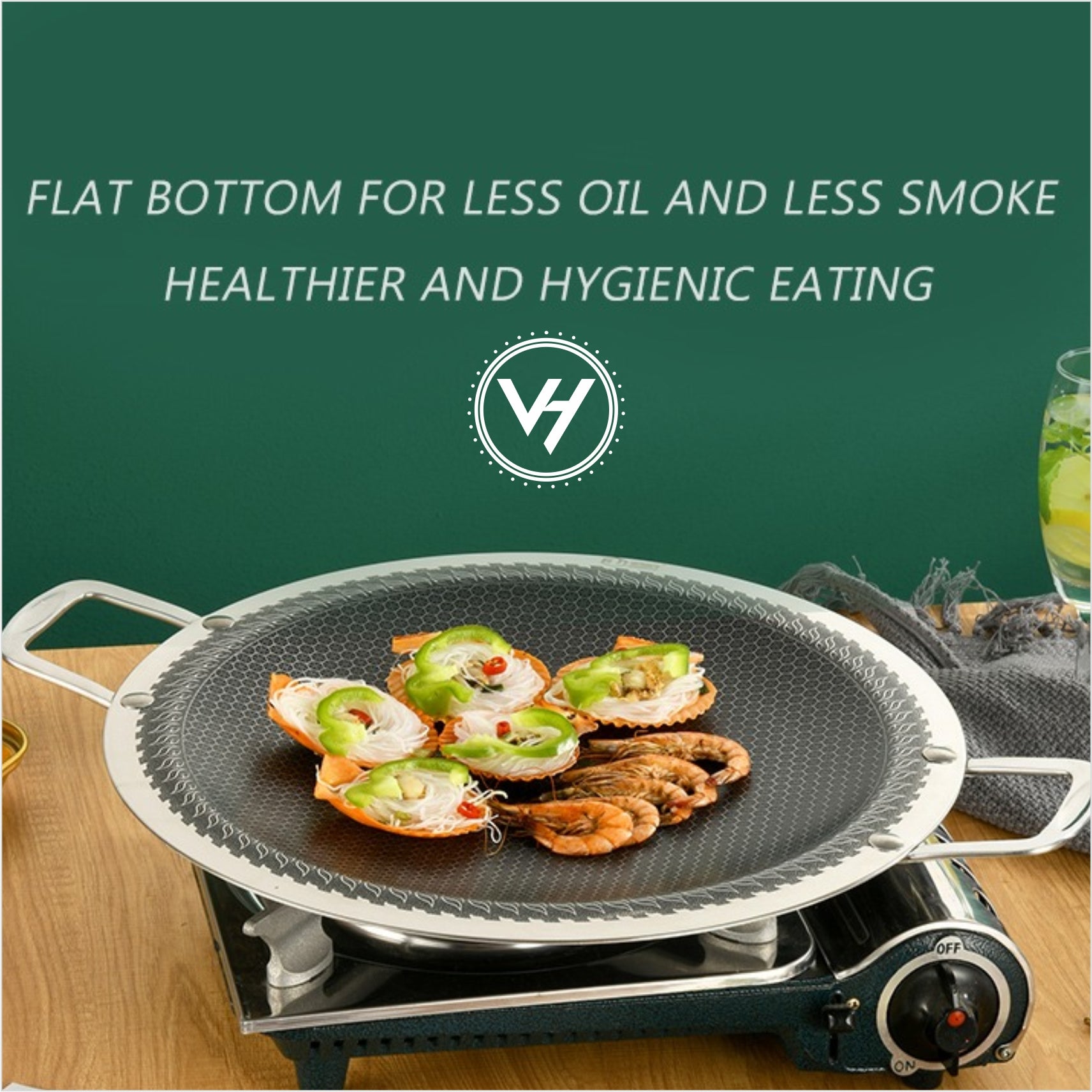 Grill Plate ( Tava) with double Ear Handle Size-36.5cm three ply honeycomb hybrid technology